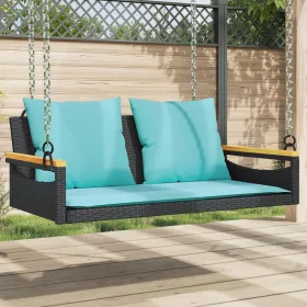  fekete polyrattan hintapad párnákkal 109 x 62 x 40 cm