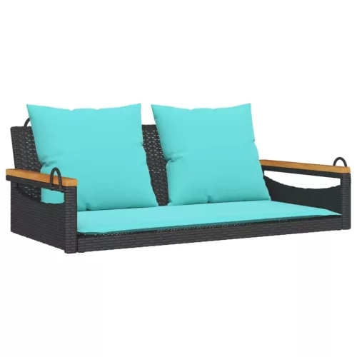  fekete polyrattan hintapad párnákkal 109 x 62 x 40 cm