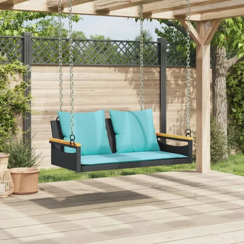  fekete polyrattan hintapad párnákkal 109 x 62 x 40 cm