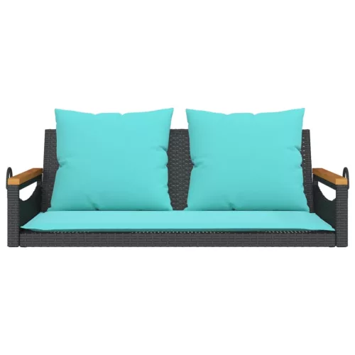  fekete polyrattan hintapad párnákkal 109 x 62 x 40 cm