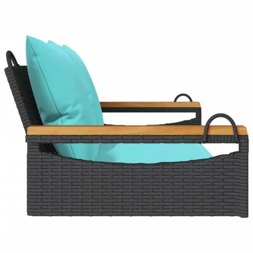  fekete polyrattan hintapad párnákkal 109 x 62 x 40 cm