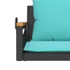  fekete polyrattan hintapad párnákkal 109 x 62 x 40 cm