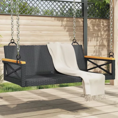  fekete polyrattan hintapad 109 x 62 x 40 cm