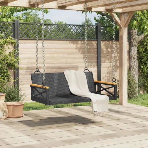  fekete polyrattan hintapad 109 x 62 x 40 cm