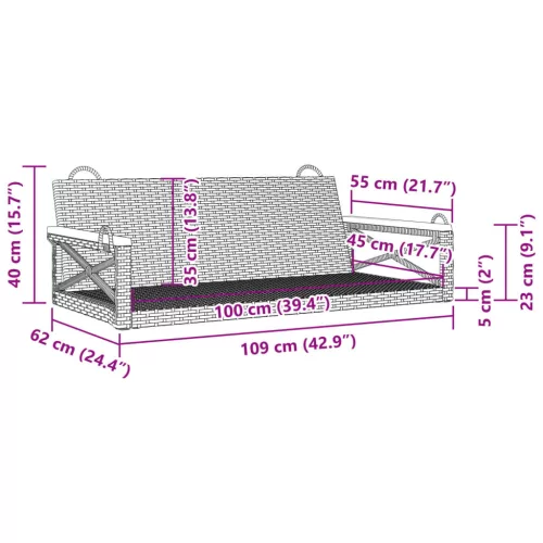  bézs polyrattan hintapad 109 x 62 x 40 cm