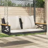  fekete polyrattan hintapad párnákkal 109 x 62 x 40 cm