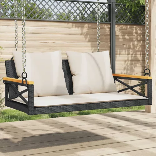  fekete polyrattan hintapad párnákkal 109 x 62 x 40 cm