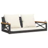  fekete polyrattan hintapad párnákkal 109 x 62 x 40 cm