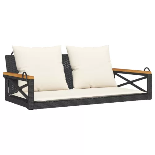  fekete polyrattan hintapad párnákkal 109 x 62 x 40 cm