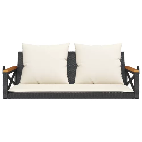  fekete polyrattan hintapad párnákkal 109 x 62 x 40 cm