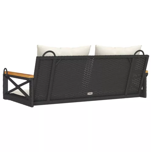  fekete polyrattan hintapad párnákkal 109 x 62 x 40 cm