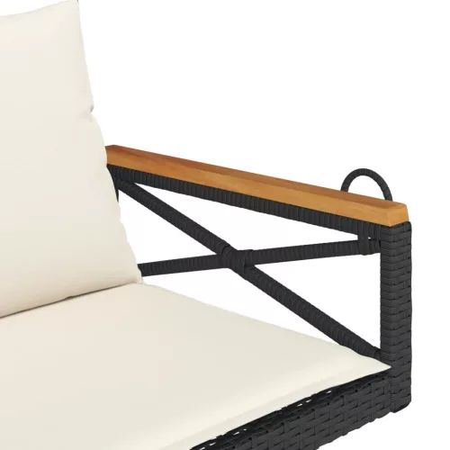  fekete polyrattan hintapad párnákkal 109 x 62 x 40 cm