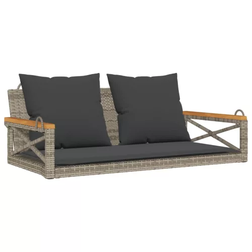  szürke polyrattan hintapad párnákkal 109 x 62 x 40 cm