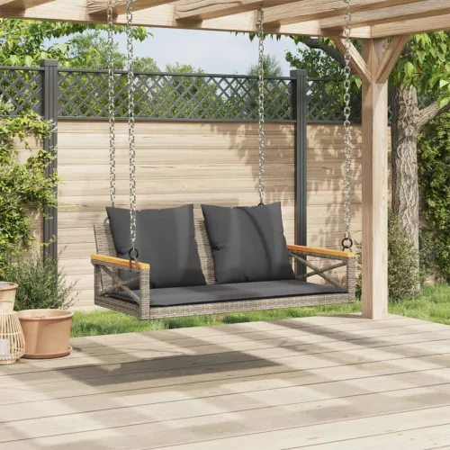  szürke polyrattan hintapad párnákkal 109 x 62 x 40 cm