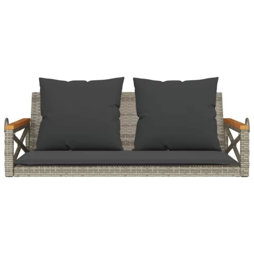  szürke polyrattan hintapad párnákkal 109 x 62 x 40 cm
