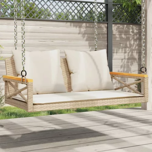  bézs polyrattan hintapad párnákkal 109 x 62 x 40 cm