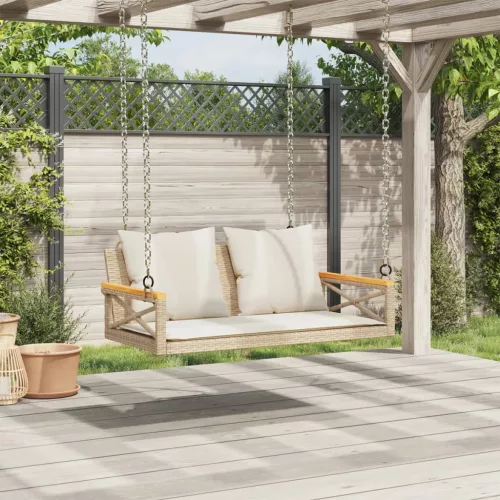  bézs polyrattan hintapad párnákkal 109 x 62 x 40 cm