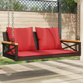  barna polyrattan hintapad párnákkal 109 x 62 x 40 cm