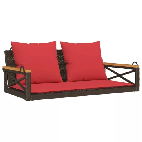  barna polyrattan hintapad párnákkal 109 x 62 x 40 cm