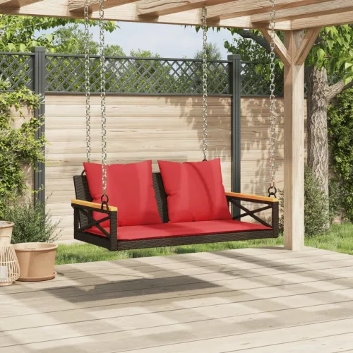  barna polyrattan hintapad párnákkal 109 x 62 x 40 cm