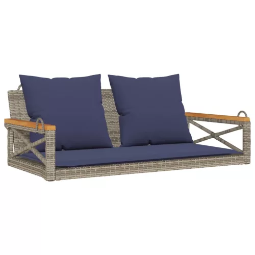  szürke polyrattan hintapad párnákkal 109 x 62 x 40 cm
