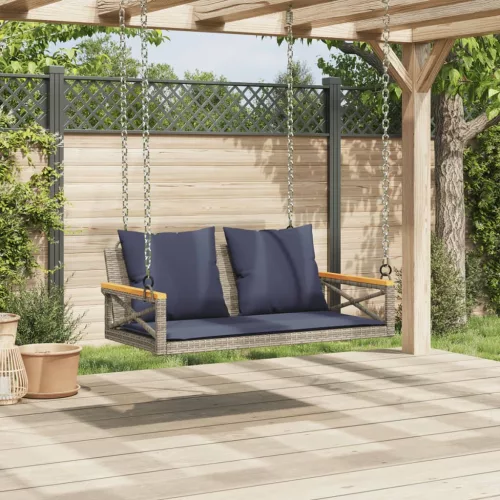  szürke polyrattan hintapad párnákkal 109 x 62 x 40 cm