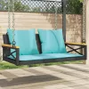  fekete polyrattan hintapad párnákkal 109 x 62 x 40 cm