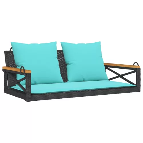  fekete polyrattan hintapad párnákkal 109 x 62 x 40 cm