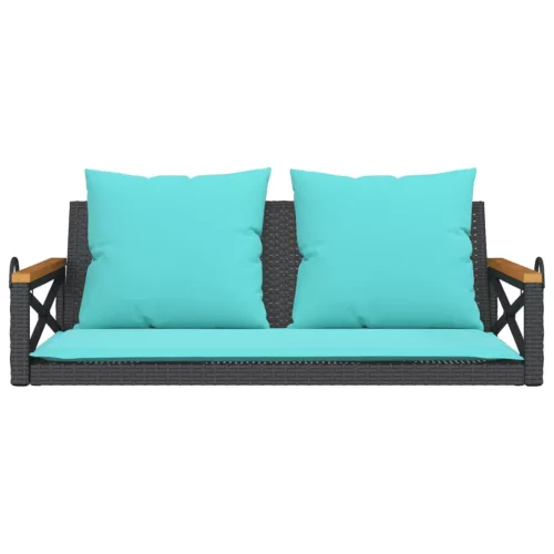  fekete polyrattan hintapad párnákkal 109 x 62 x 40 cm