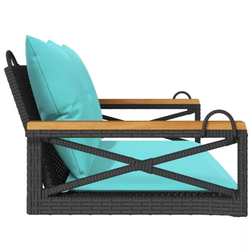  fekete polyrattan hintapad párnákkal 109 x 62 x 40 cm