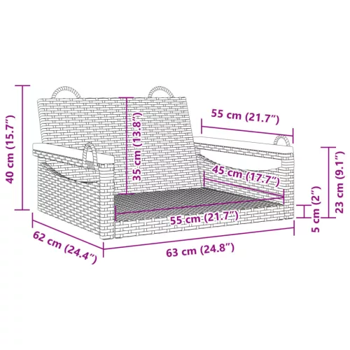  szürke polyrattan hintapad 63 x 62 x 40 cm