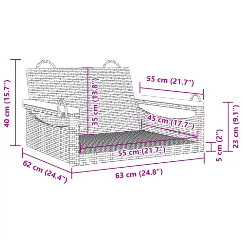  bézs polyrattan hintapad 63 x 62 x 40 cm