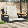  fekete polyrattan hintapad párnákkal 63 x 62 x 40 cm