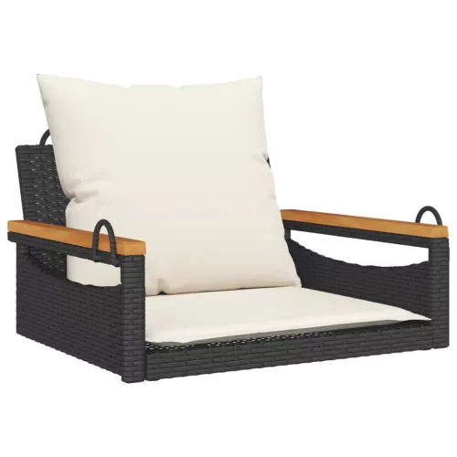  fekete polyrattan hintapad párnákkal 63 x 62 x 40 cm