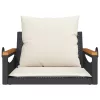  fekete polyrattan hintapad párnákkal 63 x 62 x 40 cm