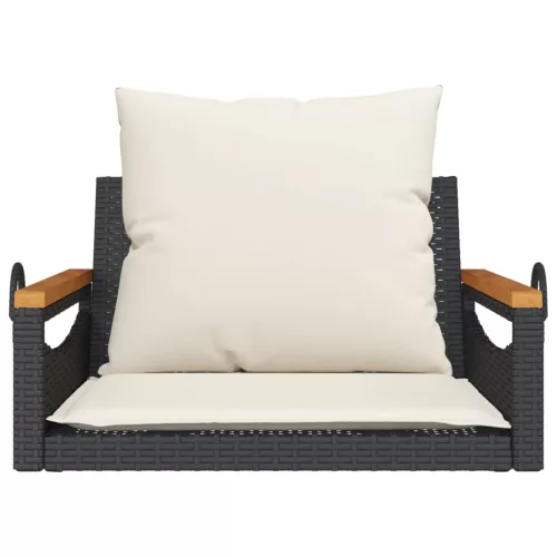  fekete polyrattan hintapad párnákkal 63 x 62 x 40 cm