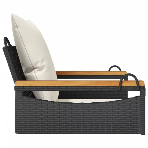  fekete polyrattan hintapad párnákkal 63 x 62 x 40 cm