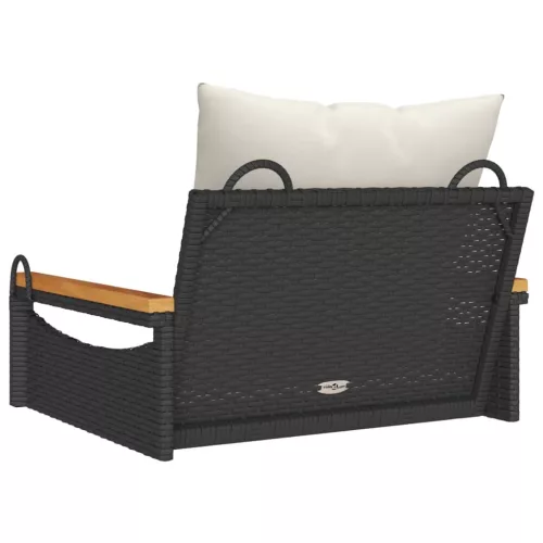  fekete polyrattan hintapad párnákkal 63 x 62 x 40 cm