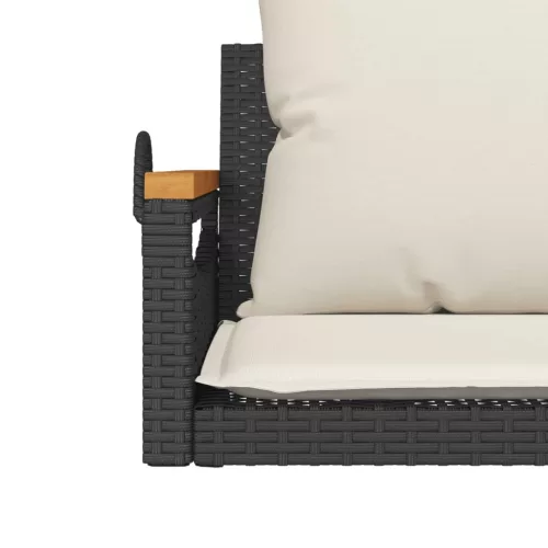  fekete polyrattan hintapad párnákkal 63 x 62 x 40 cm