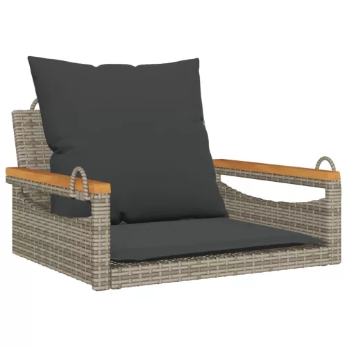  szürke polyrattan hintapad párnákkal 63 x 62 x 40 cm