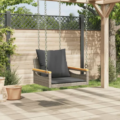  szürke polyrattan hintapad párnákkal 63 x 62 x 40 cm