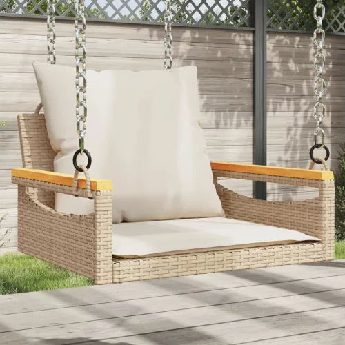  bézs polyrattan hintapad párnákkal 63 x 62 x 40 cm