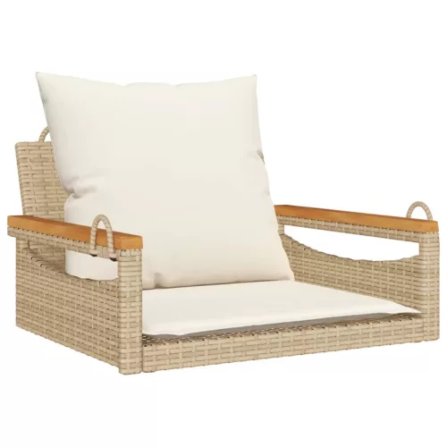  bézs polyrattan hintapad párnákkal 63 x 62 x 40 cm