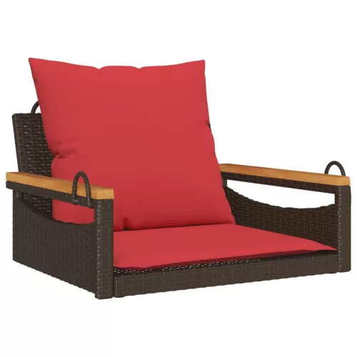  barna polyrattan hintapad párnákkal 63 x 62 x 40 cm