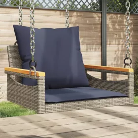  szürke polyrattan hintapad párnákkal 63 x 62 x 40 cm