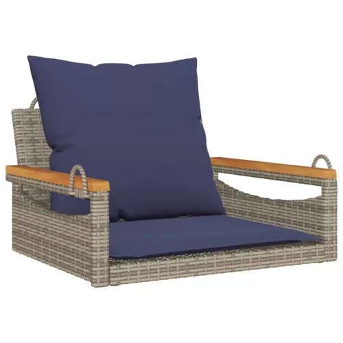  szürke polyrattan hintapad párnákkal 63 x 62 x 40 cm