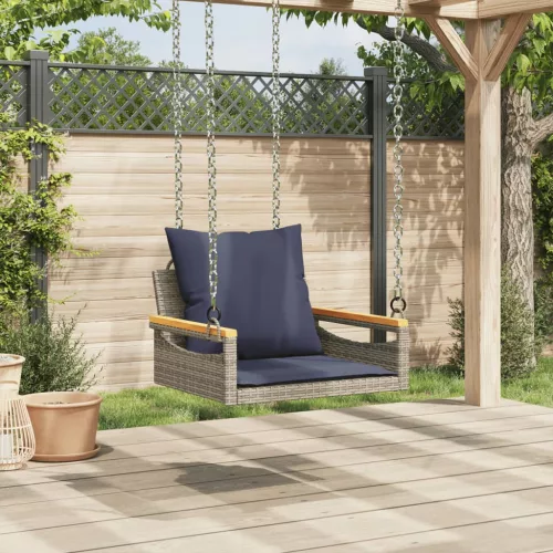  szürke polyrattan hintapad párnákkal 63 x 62 x 40 cm