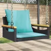  fekete polyrattan hintapad párnákkal 63 x 62 x 40 cm