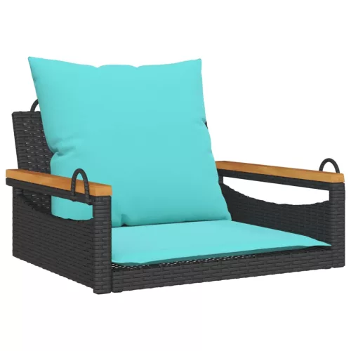  fekete polyrattan hintapad párnákkal 63 x 62 x 40 cm