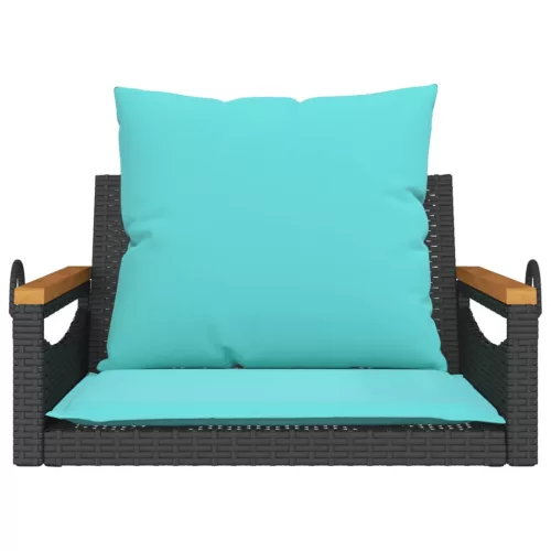 fekete polyrattan hintapad párnákkal 63 x 62 x 40 cm